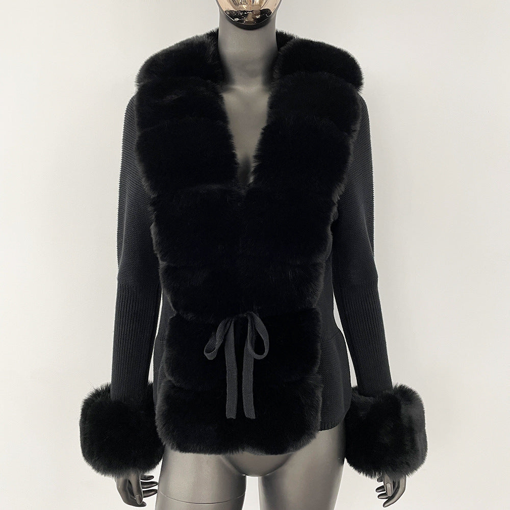 Cross-border AliExpress explosions spring and autumn cardigan fur coat new faux fox fur sweater women's sweater