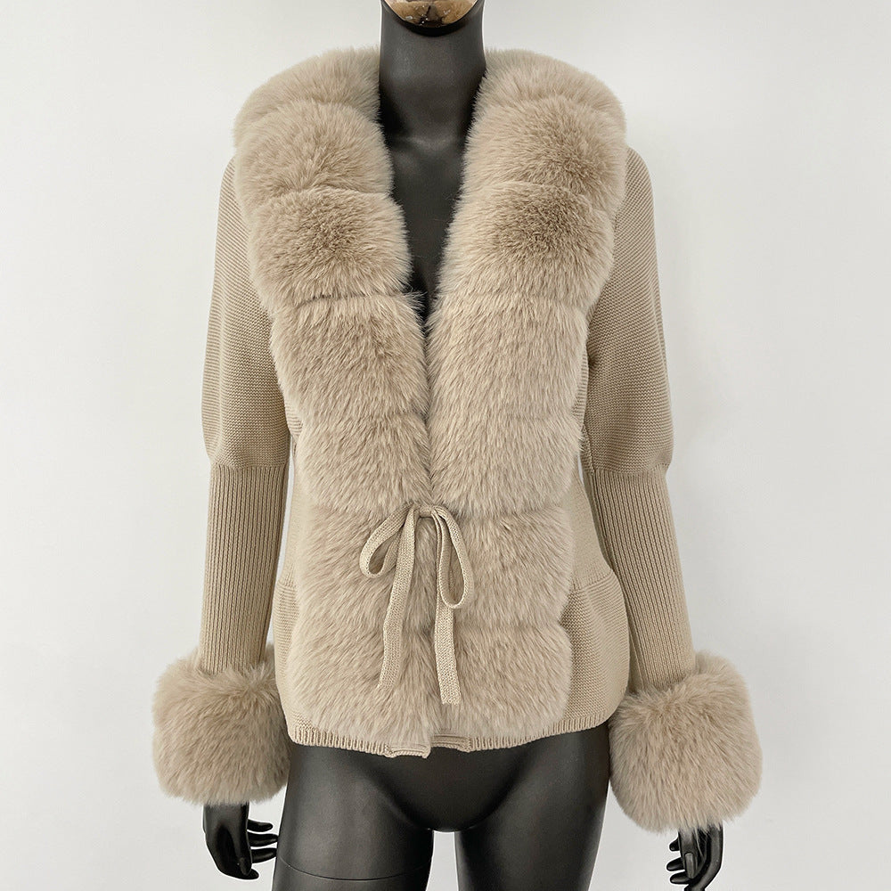 Cross-border AliExpress explosions spring and autumn cardigan fur coat new faux fox fur sweater women's sweater
