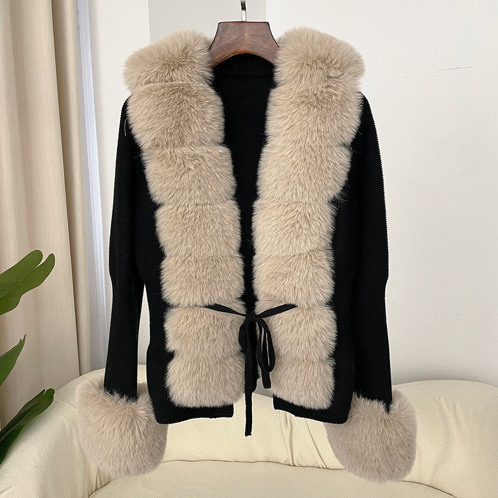 Cross-border AliExpress explosions spring and autumn cardigan fur coat new faux fox fur sweater women's sweater