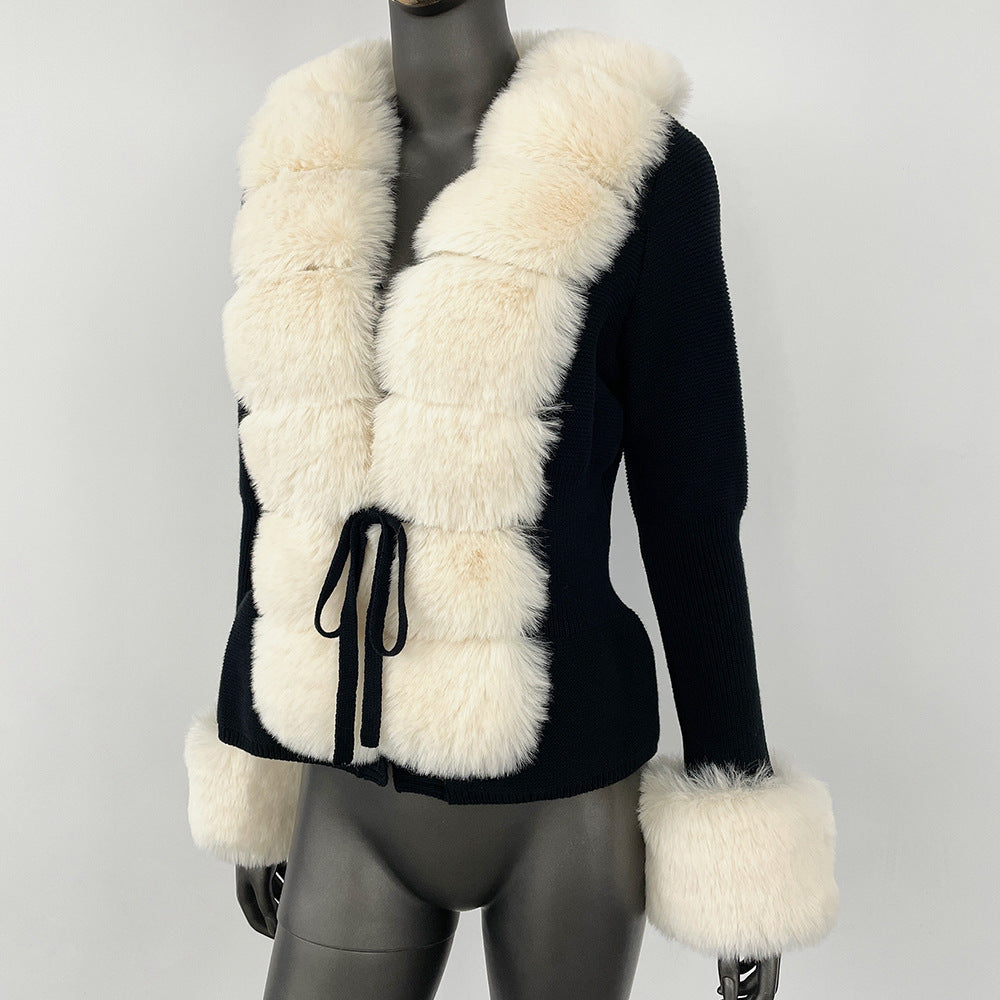 Cross-border AliExpress explosions spring and autumn cardigan fur coat new faux fox fur sweater women's sweater