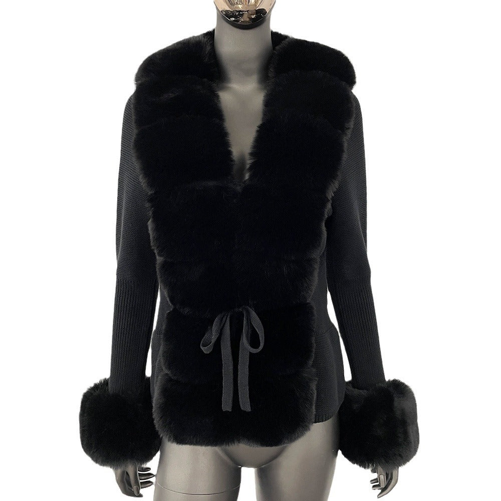 Cross-border AliExpress explosions spring and autumn cardigan fur coat new faux fox fur sweater women's sweater