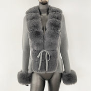 Cross-border AliExpress explosions spring and autumn cardigan fur coat new faux fox fur sweater women's sweater