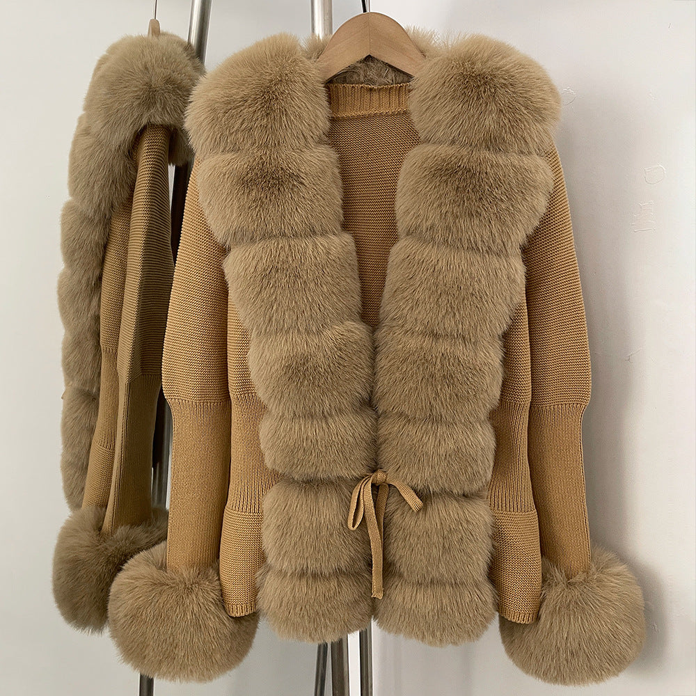 Cross-border AliExpress explosions spring and autumn cardigan fur coat new faux fox fur sweater women's sweater