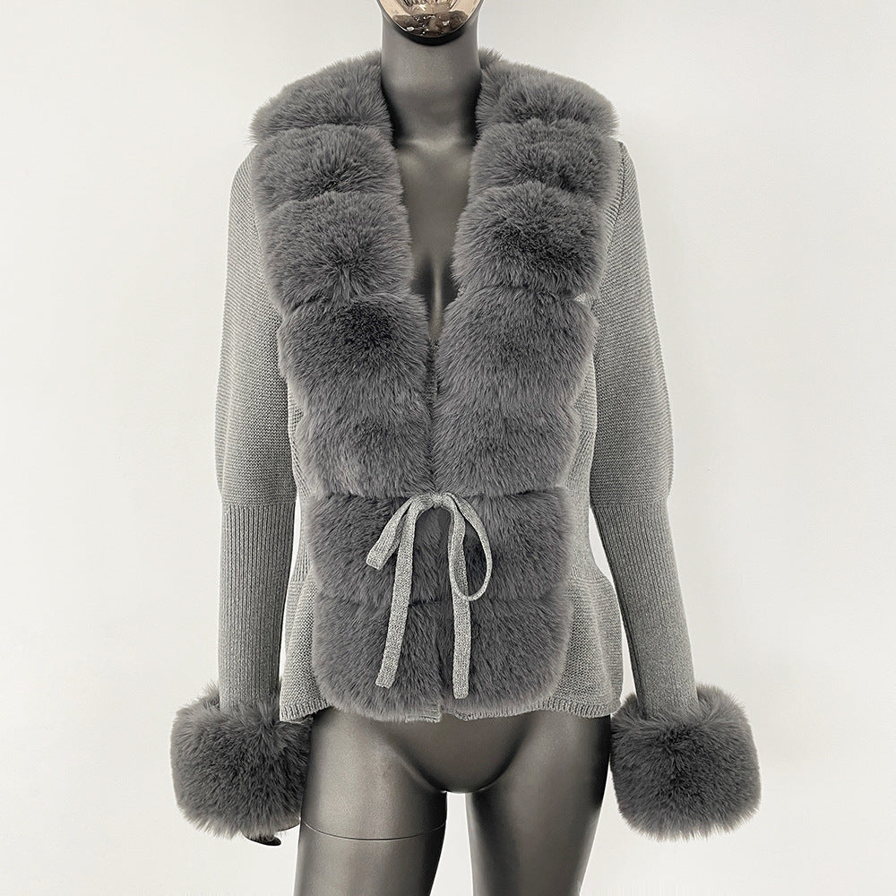 Cross-border AliExpress explosions spring and autumn cardigan fur coat new faux fox fur sweater women's sweater