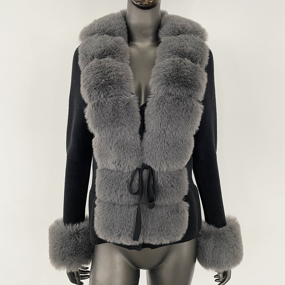 Cross-border AliExpress explosions spring and autumn cardigan fur coat new faux fox fur sweater women's sweater